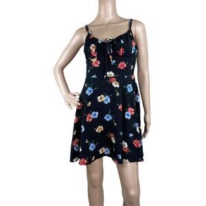 New B. Smart Black Floral Sleeveless Front Tie Fit & Flare Mini Dress Juniors 9